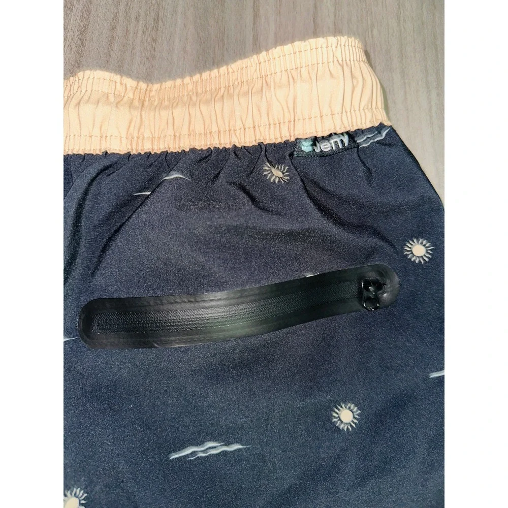 WB3‎ Jetty Mens Board Shorts Navy Blue Sun Wave Print Swim Trunks Size Medium